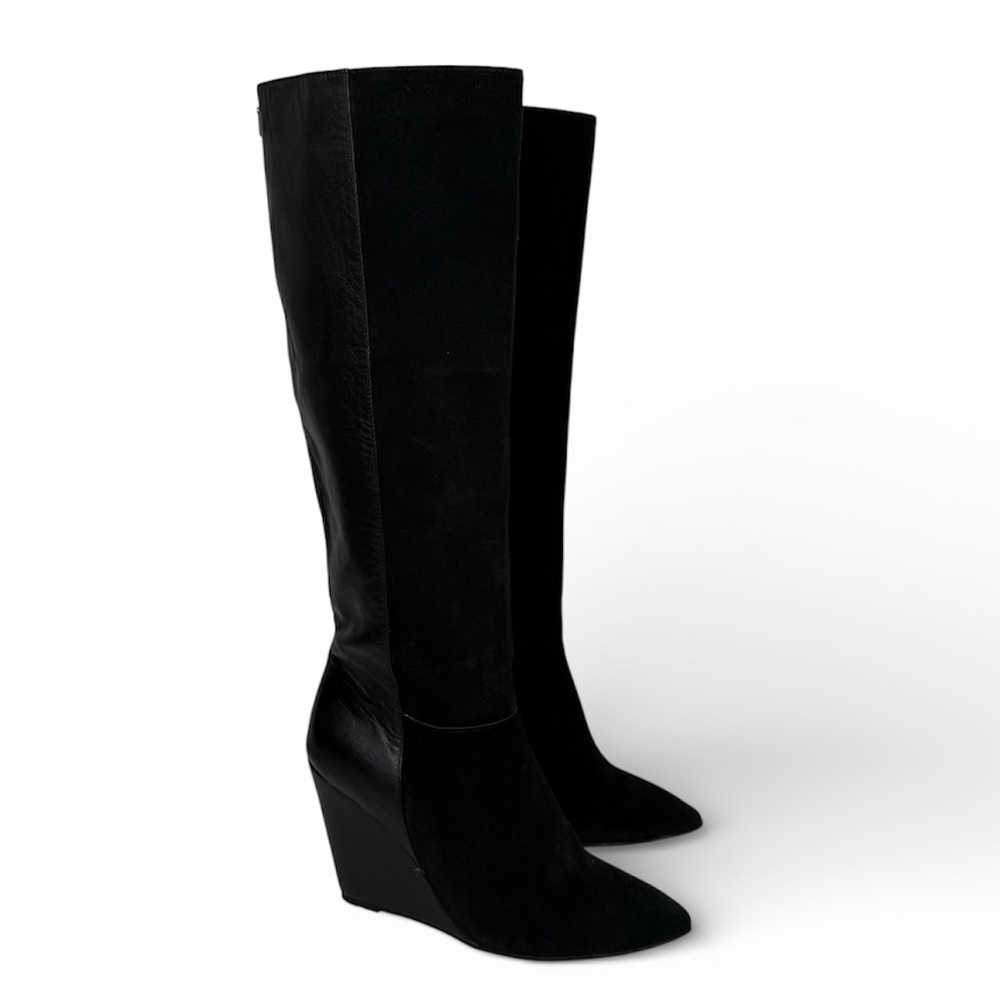 Ted Baker RESEN Black Suade Leather Tall Knee High Wedge Heel Boot 7.5 Frenchie